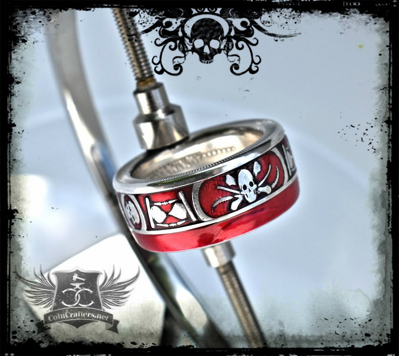 Memento Mori Silver Coin Ring - The Last Laugh - Men's Skull Ring