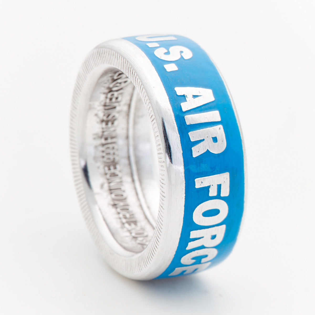 U.S. Air Force .999 fine silver military coin ring in light blue