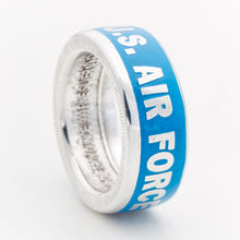 U.S. Air Force .999 fine silver military coin ring in light blue