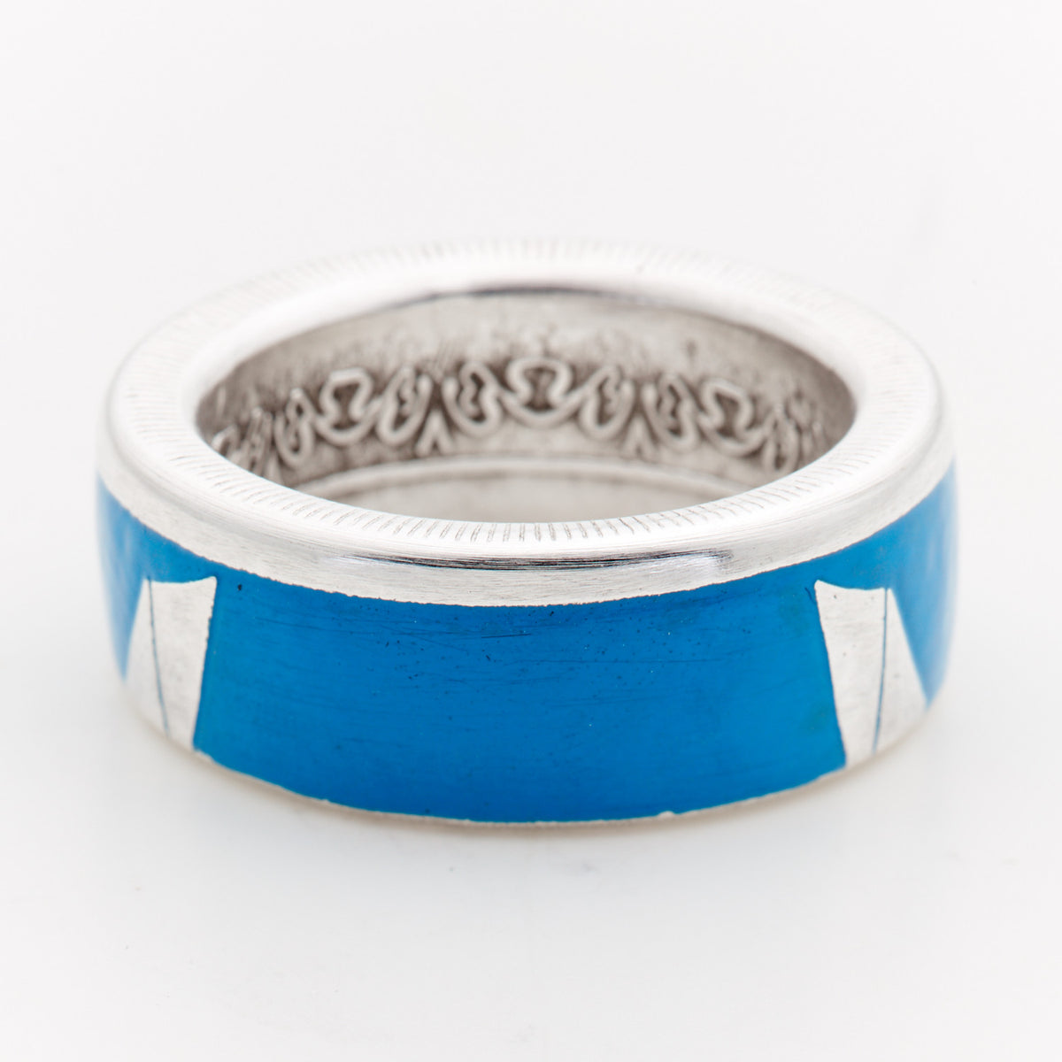 Opposite side of light blue U.S. Air Force silver coin ring