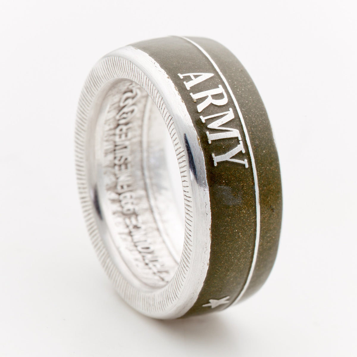 U.S. Army .999 fine silver military coin ring in green