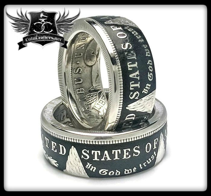 Colorized Morgan Silver Dollar coin ring in black finish