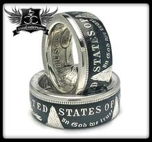 Colorized Morgan Silver Dollar coin ring in black finish