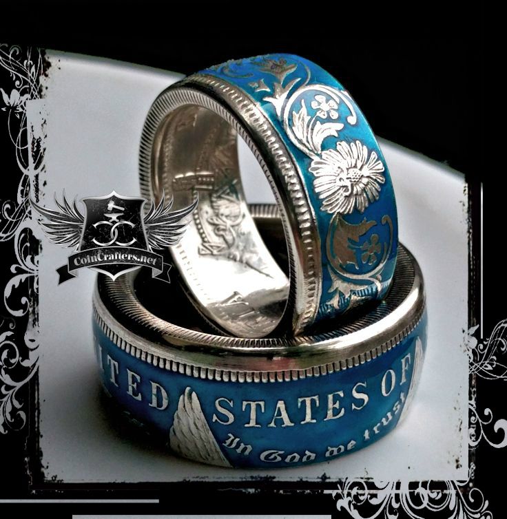 British India Silver Rupee coin ring in blue finish