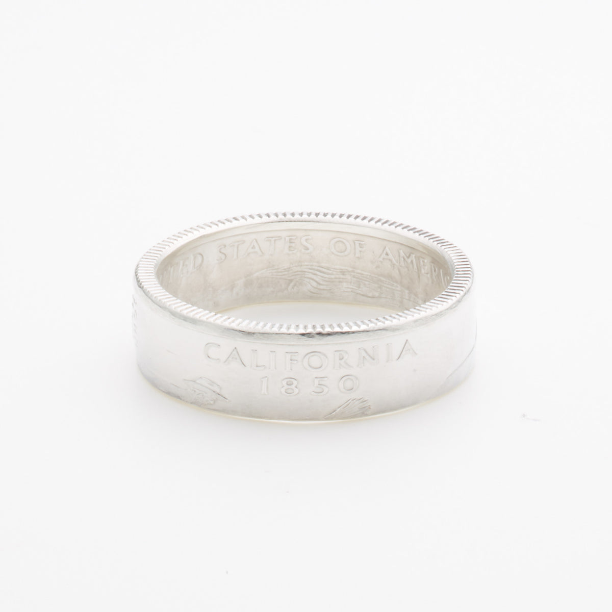 California State Quarter coin ring in polished silver finish