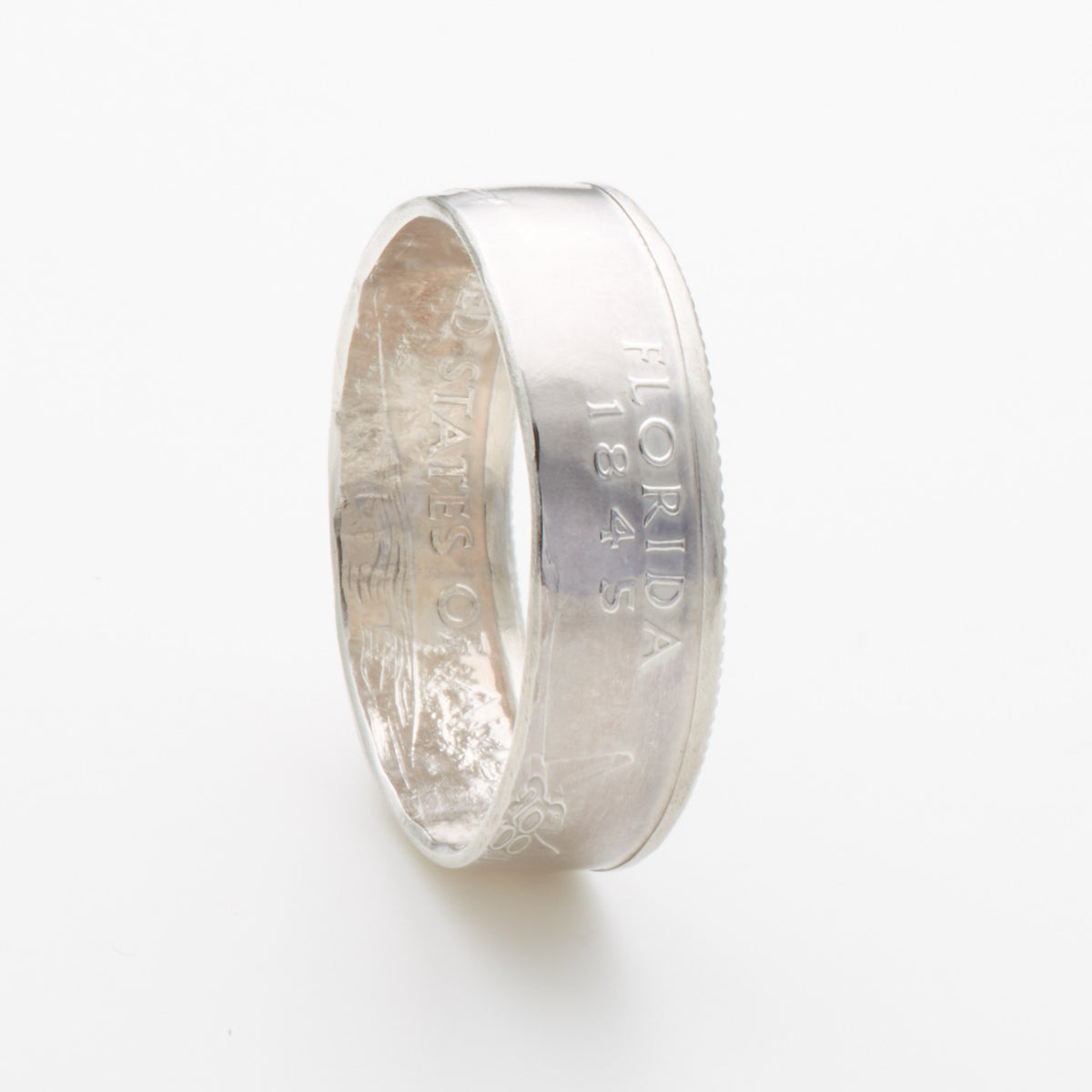Florida State Quarter coin ring in polished silver finish