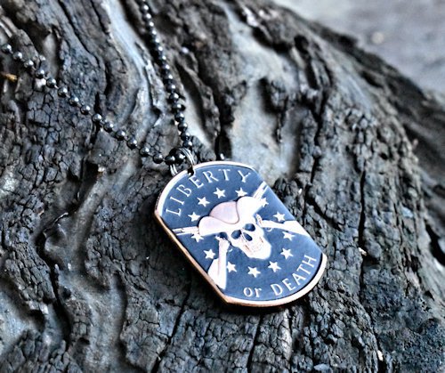 Liberty or Death copper dog tag necklace from three-piece set