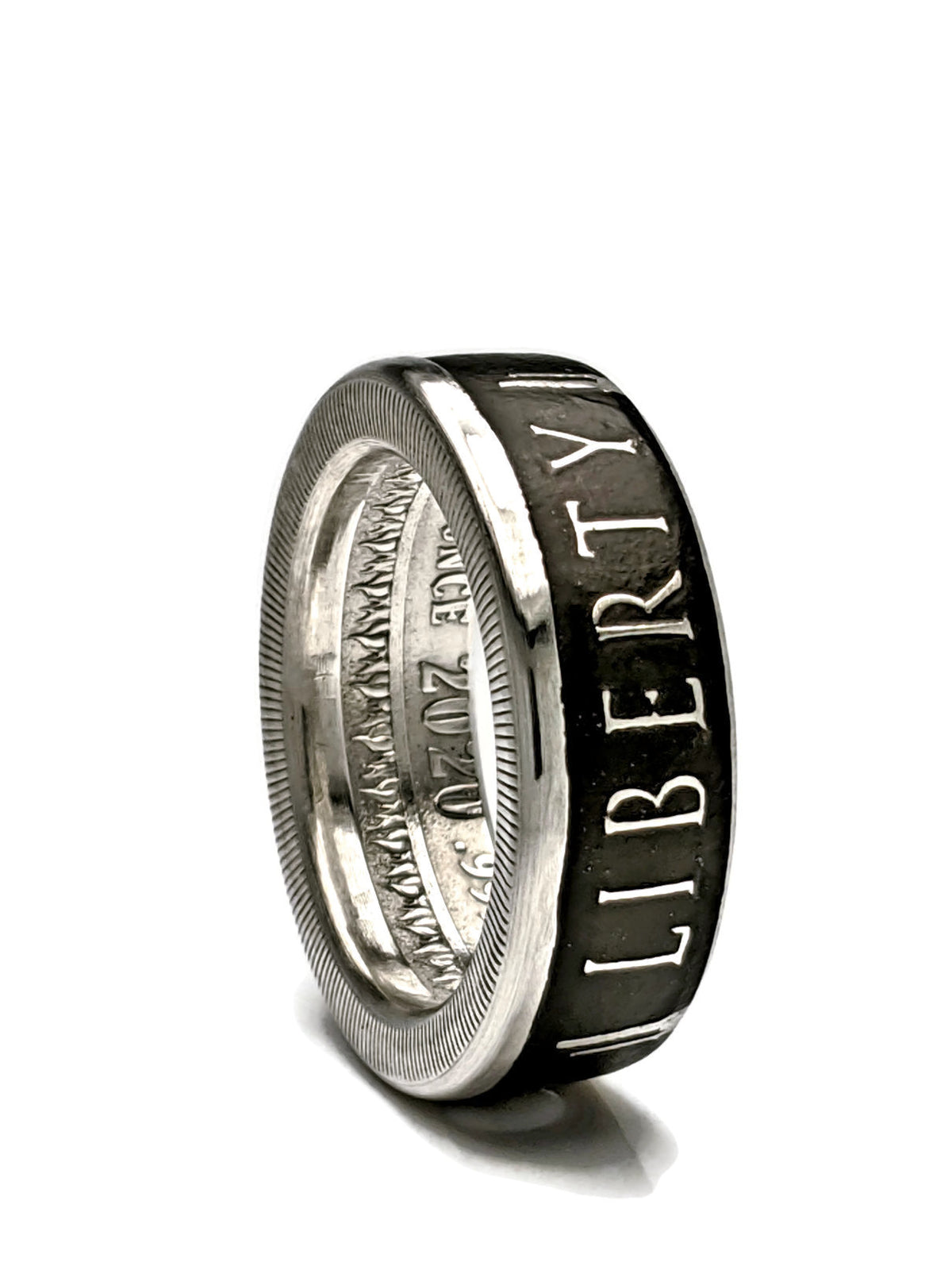 Liberty or Death .999 fine silver coin ring with black finish