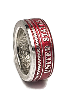 Opposite side of red Marines silver coin ring showing United States lettering