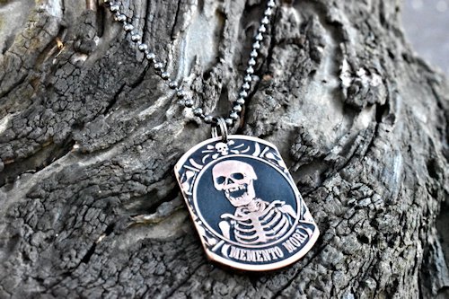 Memento Mori copper dog tag necklace from three-piece set