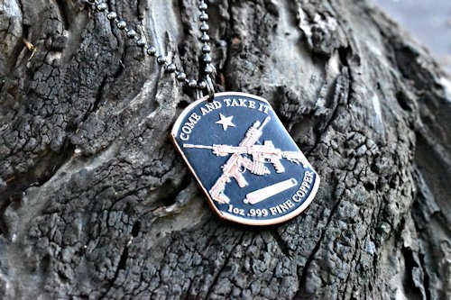 Molon Labe Come and Take It solid copper dog tag necklace
