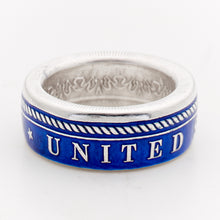 Blue U.S. Navy silver coin ring, opposite-side view