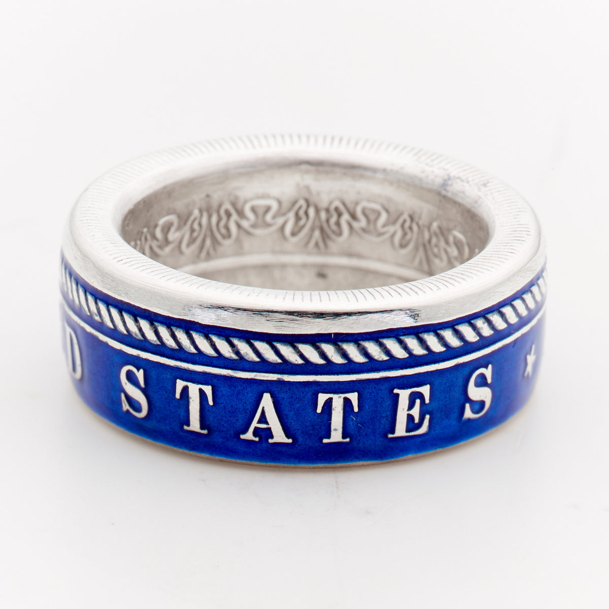 Blue U.S. Navy silver coin ring, alternate opposite-side view