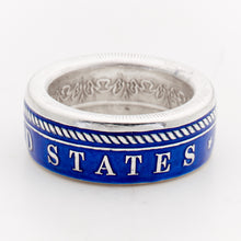 Blue U.S. Navy silver coin ring, alternate opposite-side view