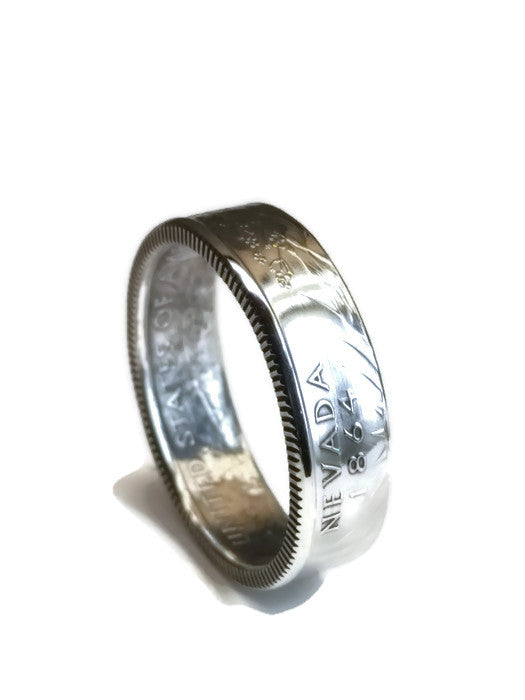 Nevada State Quarter coin ring in polished silver finish