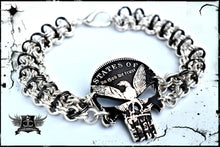 Punisher style silver dollar chain mail bracelet with hand-cut Morgan Dollar centerpiece