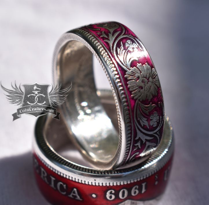 British India Silver Rupee coin ring in raspberry finish
