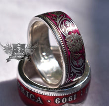 British India Silver Rupee coin ring in raspberry finish