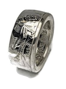 Polished 2019 American Silver Eagle coin ring showing the Walking Liberty design