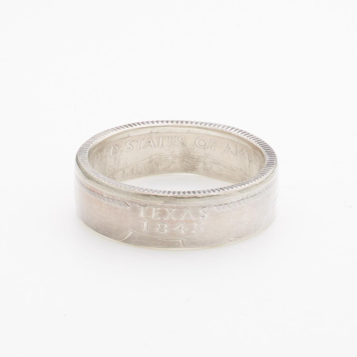 Texas State Quarter coin ring in polished silver finish