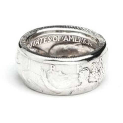 Walking Liberty Half Dollar coin ring showing the interior United States of America lettering