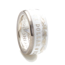 White Morgan Silver Dollar coin ring showing ONE DOLLAR lettering