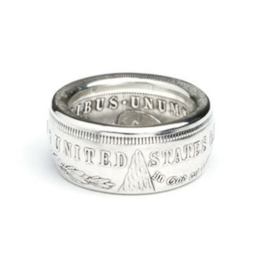 Morgan Silver Dollar coin ring showing United States lettering and E Pluribus Unum