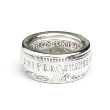 Morgan Silver Dollar coin ring showing United States lettering and E Pluribus Unum
