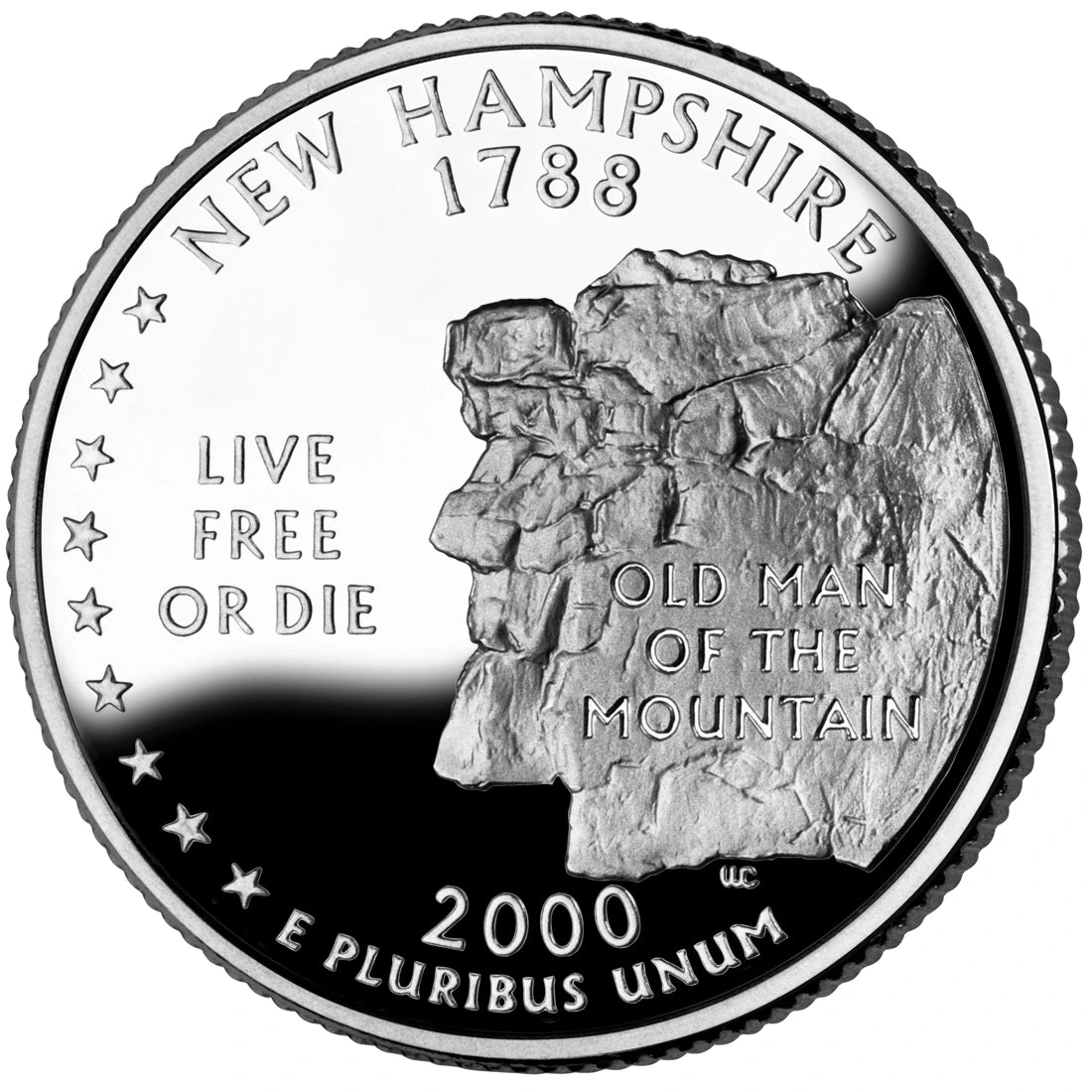 2000 New Hampshire State Quarter proof reverse design — United States Mint image
