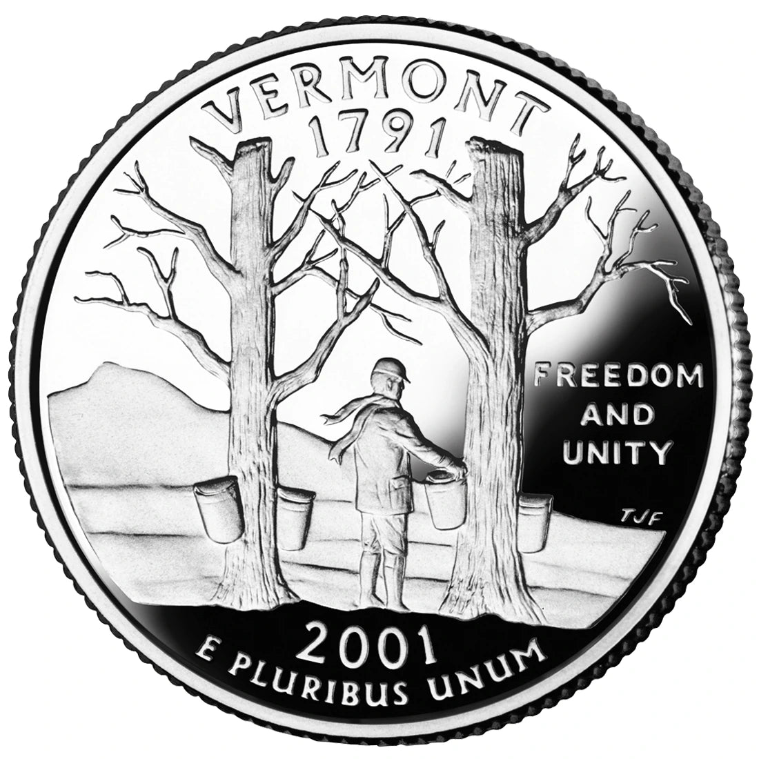 2001 Vermont State Quarter proof reverse design — United States Mint image